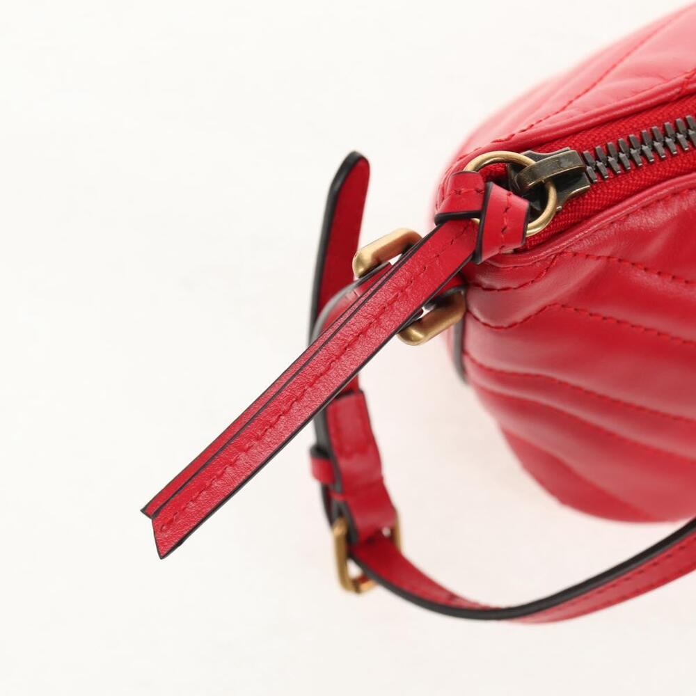 GUCCI GG Marmont Accessory Pouch Leather Red Gold 739166 Auth ka600V - Picture 9 of 16